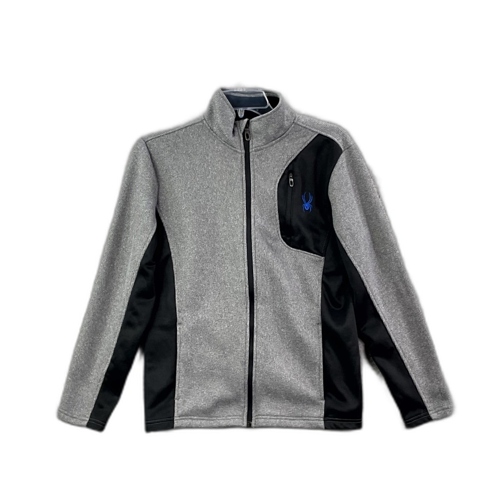 Spyder Fleece Jacket Boys L 14-16 Gray Black Ski Snowboard Hike Full Zip Outdoor
